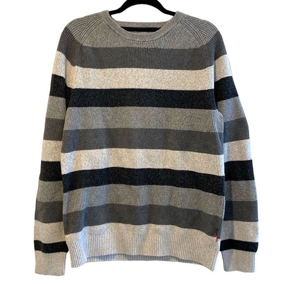 Izod Heavy Knit Crew Neck Sweater Multi‎ Gray & Black stripe Men’s XL - Picture 1 of 6